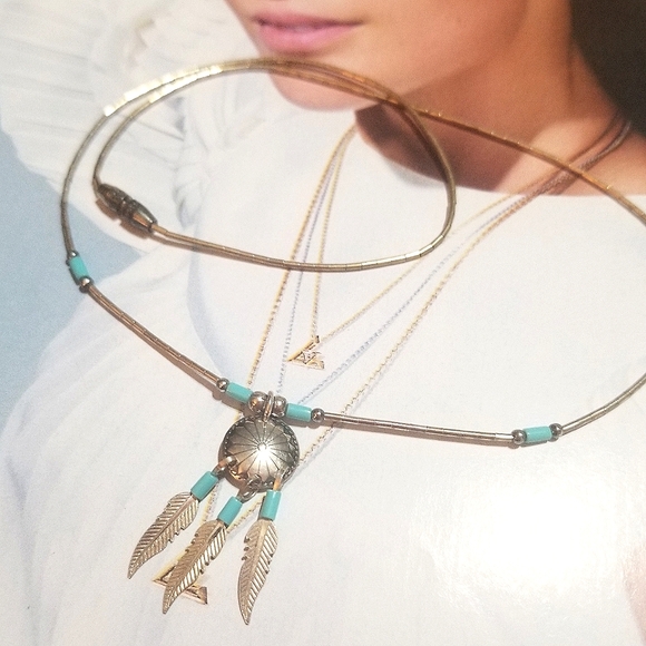 1970s Native American Concho Feather Turquoise Liquid Silver Necklace - Picture 5 of 5